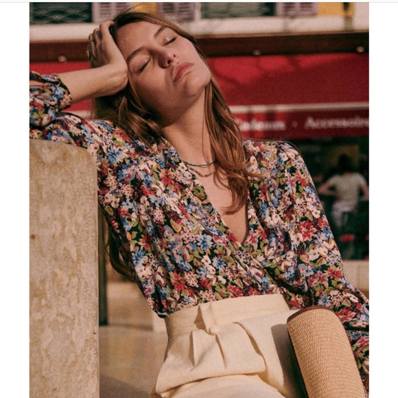 NWT Sezane Abelia Wrap V-Neck Blouse Top Shirt Sézane - Picture 3 of 11